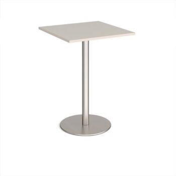 Monza square poseur table with flat round brushed steel base 800mm - Light Grey - MPS800-BS-LG