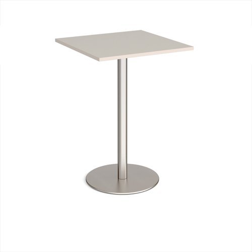 Monza square poseur table with flat round brushed steel base 800mm - Light Grey - MPS800-BS-LG