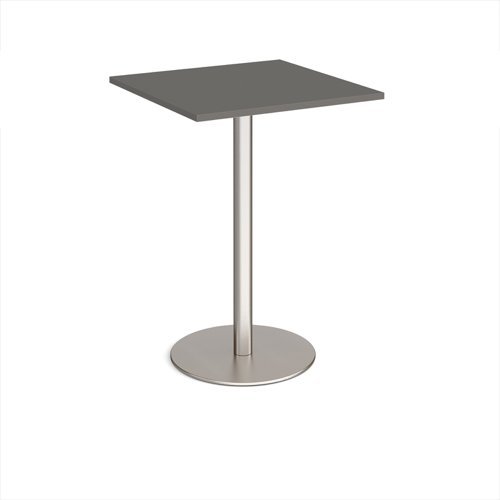 Monza square poseur table with flat round brushed steel base 800mm - Onyx Grey - MPS800-BS-OG