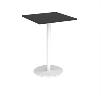 Monza square poseur table with flat round white base 800mm - Black - MPS800-WH-BK