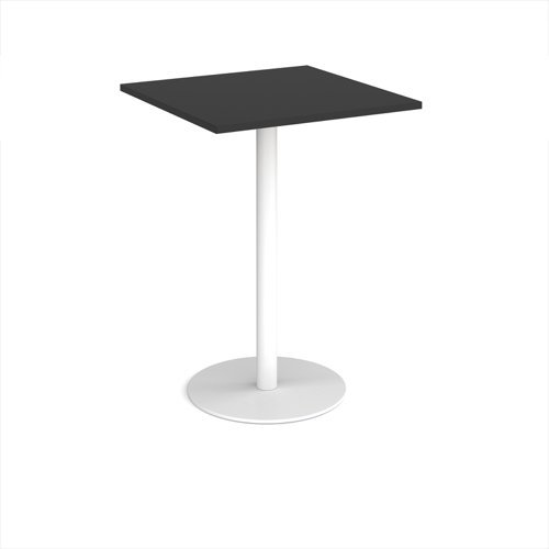 Monza square poseur table with flat round white base 800mm - Black - MPS800-WH-BK