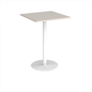 Monza square poseur table with flat round white base 800mm - Light Grey - MPS800-WH-LG