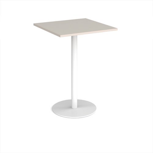 Monza square poseur table with flat round white base 800mm - Light Grey - MPS800-WH-LG
