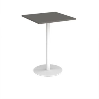 Monza square poseur table with flat round white base 800mm - Onyx Grey - MPS800-WH-OG