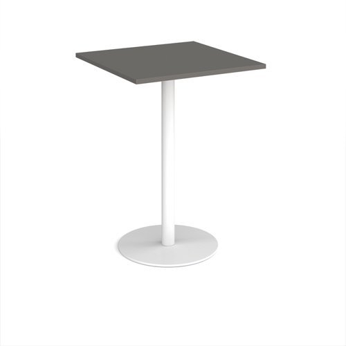 Monza square poseur table with flat round white base 800mm - Onyx Grey - MPS800-WH-OG