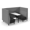 Muse 4 person fabric booth with white table black legs and upholstered in black seats with grey backs and infill - MUS-POD02-K-SG