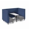 Muse 4 person fabric booth with white table black legs and upholstered in grey seats with blue backs and infill - MUS-POD02-SG-CB
