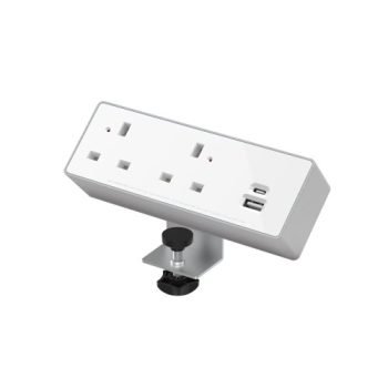 Double Socket 240v with 1x 30W USB-C and 1x 27W USB-A Silver / White - NEB3-WH