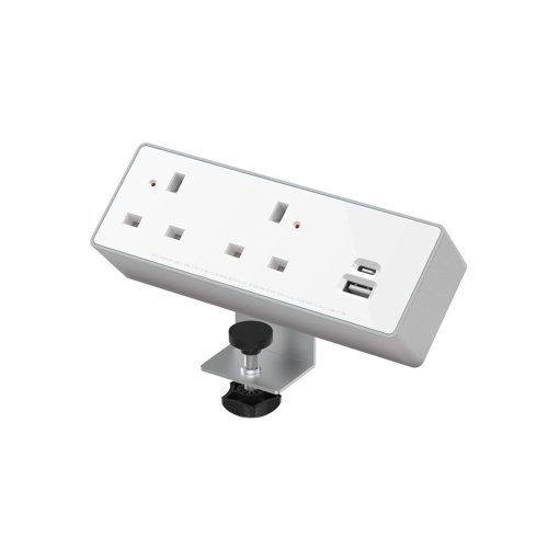 Double Socket 240v with 1x 30W USB-C and 1x 27W USB-A Silver / White - NEB3-WH