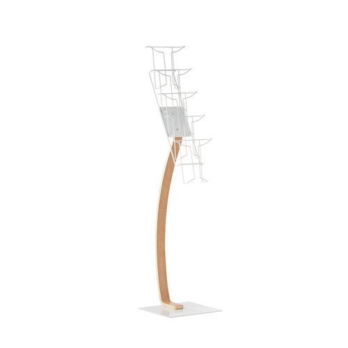 Ora floor standing steel & wood display unit A4 5 compartments - Silver & Oak - ORFD