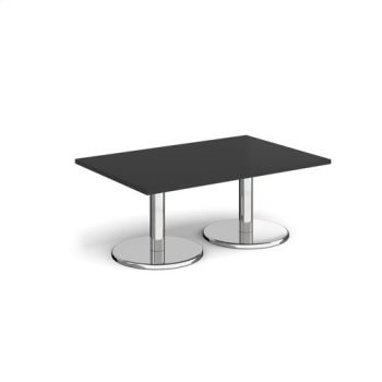 Pisa rectangular coffee table with round chrome bases 1200mm x 800mm - Black - PCR1200-BK
