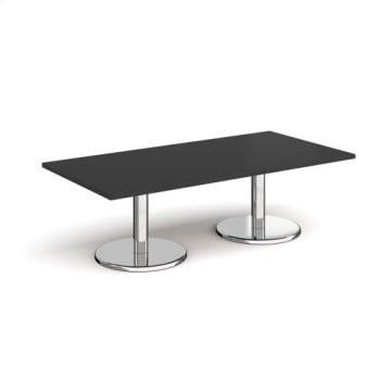 Pisa rectangular coffee table with round chrome bases 1600mm x 800mm - Black - PCR1600-BK