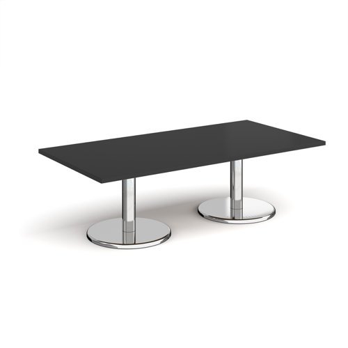 Pisa rectangular coffee table with round chrome bases 1600mm x 800mm - Black - PCR1600-BK