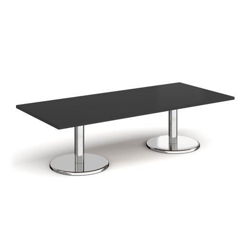 Pisa rectangular coffee table with round chrome bases 1800mm x 800mm - Black - PCR1800-BK