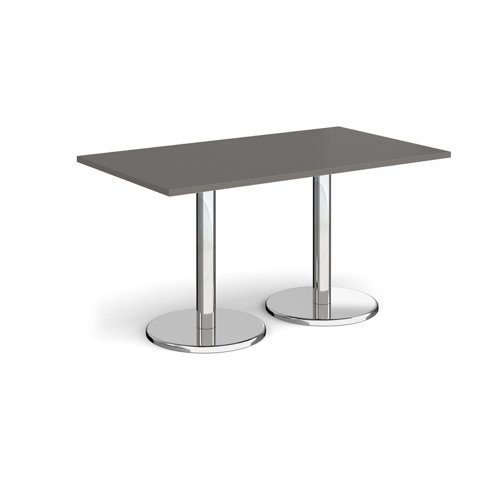 Pisa rectangular dining table with round chrome bases 1400mm x 800mm - Onyx Grey - PDR1400-OG