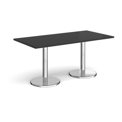 Pisa rectangular dining table with round chrome bases 1600mm x 800mm - Black - PDR1600-BK