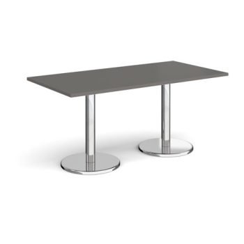 Pisa rectangular dining table with round chrome bases 1600mm x 800mm - Onyx Grey - PDR1600-OG