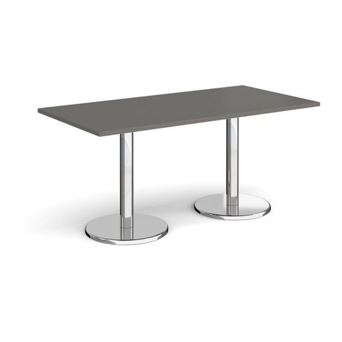 Pisa rectangular dining table with round chrome bases 1600mm x 800mm - Onyx Grey - PDR1600-OG
