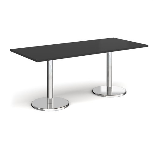 Pisa rectangular dining table with round chrome bases 1800mm x 800mm - Black - PDR1800-BK