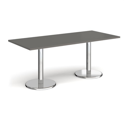 Pisa rectangular dining table with round chrome bases 1800mm x 800mm - Onyx Grey - PDR1800-OG