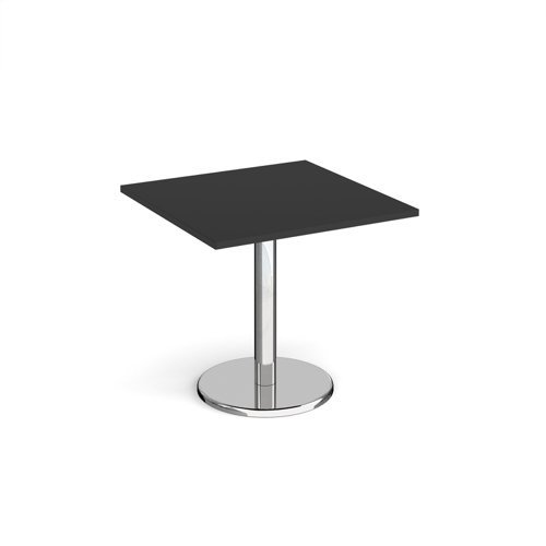 Pisa square dining table with round chrome base 800mm - Black - PDS800-BK