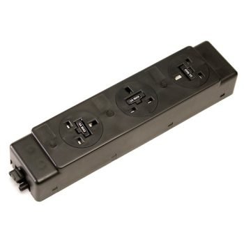 Under desk power bar 3 x UK sockets - black - PMK305-E
