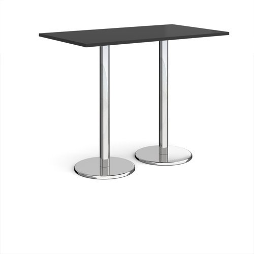 Pisa rectangular poseur table with round chrome bases 1400mm x 800mm - Black - PPR1400-BK
