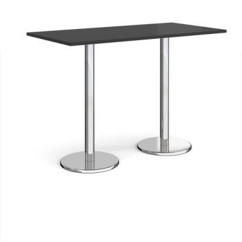 Pisa rectangular poseur table with round chrome bases 1600mm x 800mm - Black - PPR1600-BK