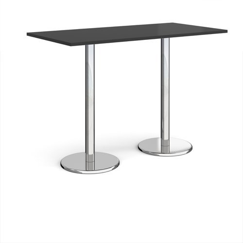 Pisa rectangular poseur table with round chrome bases 1600mm x 800mm - Black - PPR1600-BK