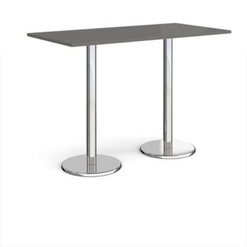 Pisa rectangular poseur table with round chrome bases 1600mm x 800mm - Onyx Grey - PPR1600-OG
