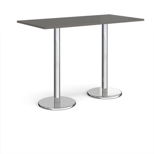 Pisa rectangular poseur table with round chrome bases 1600mm x 800mm - Onyx Grey - PPR1600-OG