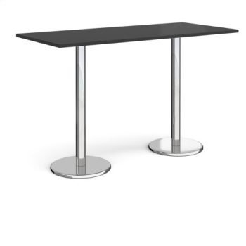 Pisa rectangular poseur table with round chrome bases 1800mm x 800mm - Black - PPR1800-BK