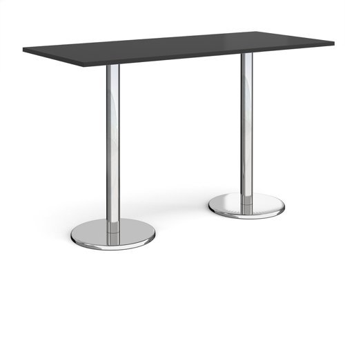 Pisa rectangular poseur table with round chrome bases 1800mm x 800mm - Black - PPR1800-BK