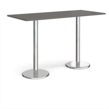 Pisa rectangular poseur table with round chrome bases 1800mm x 800mm - Onyx Grey - PPR1800-OG