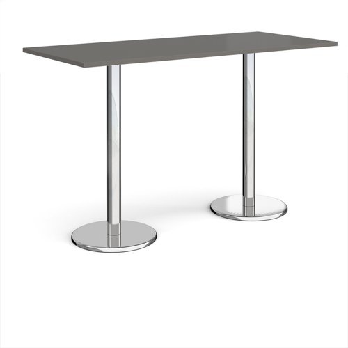Pisa rectangular poseur table with round chrome bases 1800mm x 800mm - Onyx Grey - PPR1800-OG