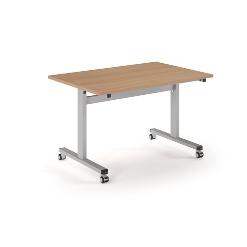 Pro Flip Rectangular Table 1200 x 800 Silver Frame Beech Top - PROFL12-S-B