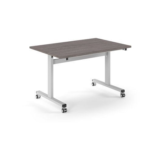 Pro Flip Rectangular Table 1200 x 800 White Frame Grey Oak Top - PROFL12-WH-GO
