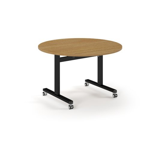 Pro Flip Circular Table 1200 Dia Black Oak Top - PROFL12C-K-O