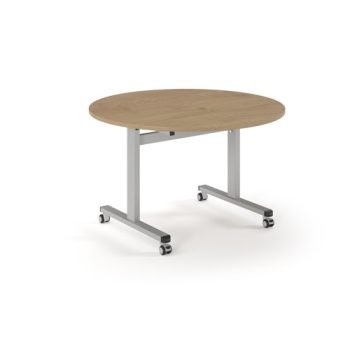 Pro Flip Circular Table 1200 Dia Silver Kendal oakTop - PROFL12C-S-KO