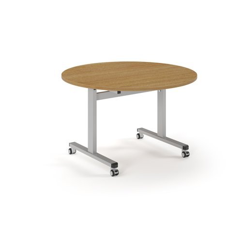 Pro Flip Circular Table 1200 Dia Silver Oak Top - PROFL12C-S-O