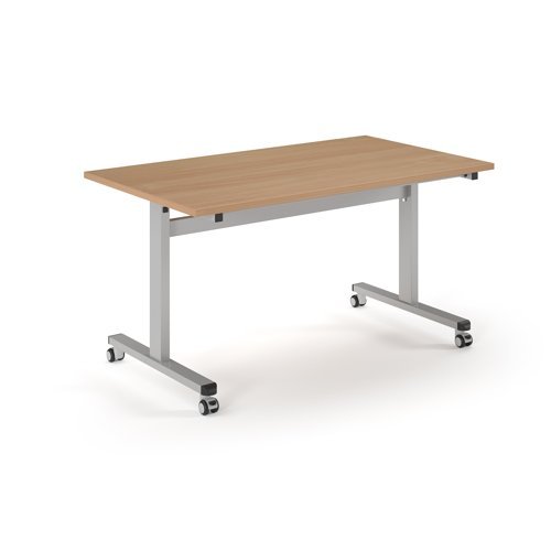 Pro Flip Rectangular Table 1400 x 800 Silver Frame Beech Top - PROFL14-S-B