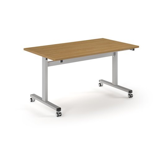 Pro Flip Rectangular Table 1400 x 800 Silver Frame Oak Top - PROFL14-S-O