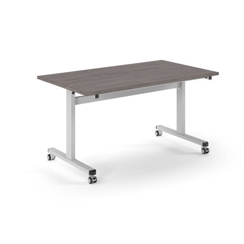Pro Flip Rectangular Table 1400 x 800 White Frame Grey Oak Top - PROFL14-WH-GO