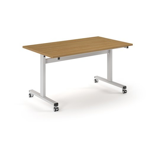 Pro Flip Rectangular Table 1400 x 800 White Frame Oak Top - PROFL14-WH-O