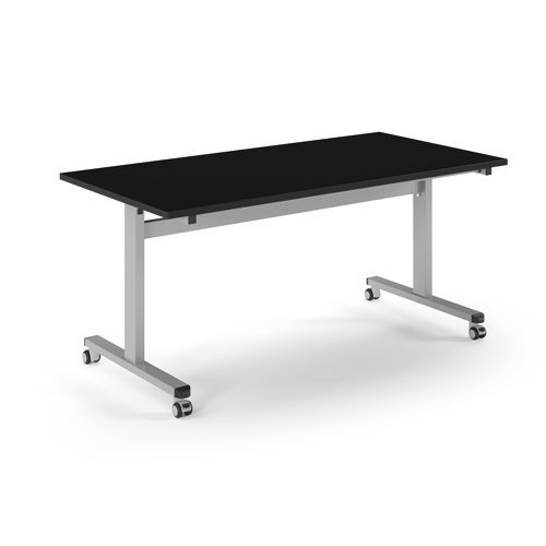 Pro Flip Rectangular Table 1600 x 800 Silver Frame Black Top - PROFL16-S-BK