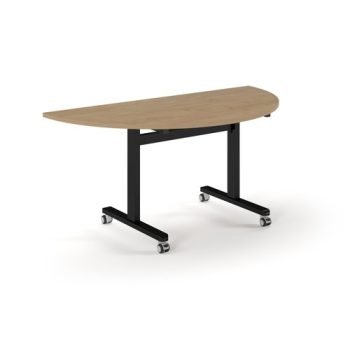 Pro Flip Semi-Circular Table 1600 x 800 Black Kendal oakTop - PROFL16S-K-KO