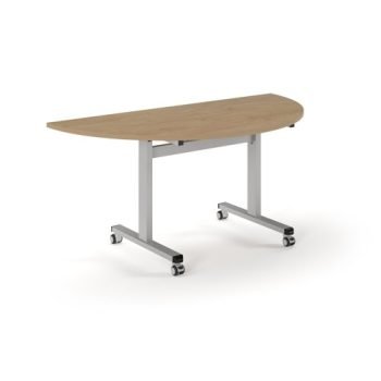 Pro Flip Semi-Circular Table 1600 x 800 Silver Kendal oakTop - PROFL16S-S-KO