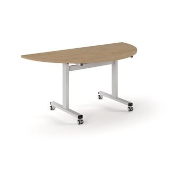 Pro Flip Semi-Circular Table 1600 x 800 White Kendal oakTop - PROFL16S-WH-KO