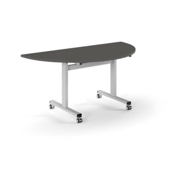 Pro Flip Semi-Circular Table 1600 x 800 White Onyx Grey Top - PROFL16S-WH-OG