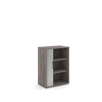 Universal single door tambour cupboard 1090mm high with 2 shelves - Grey Oak with silver door - R1090TCGO